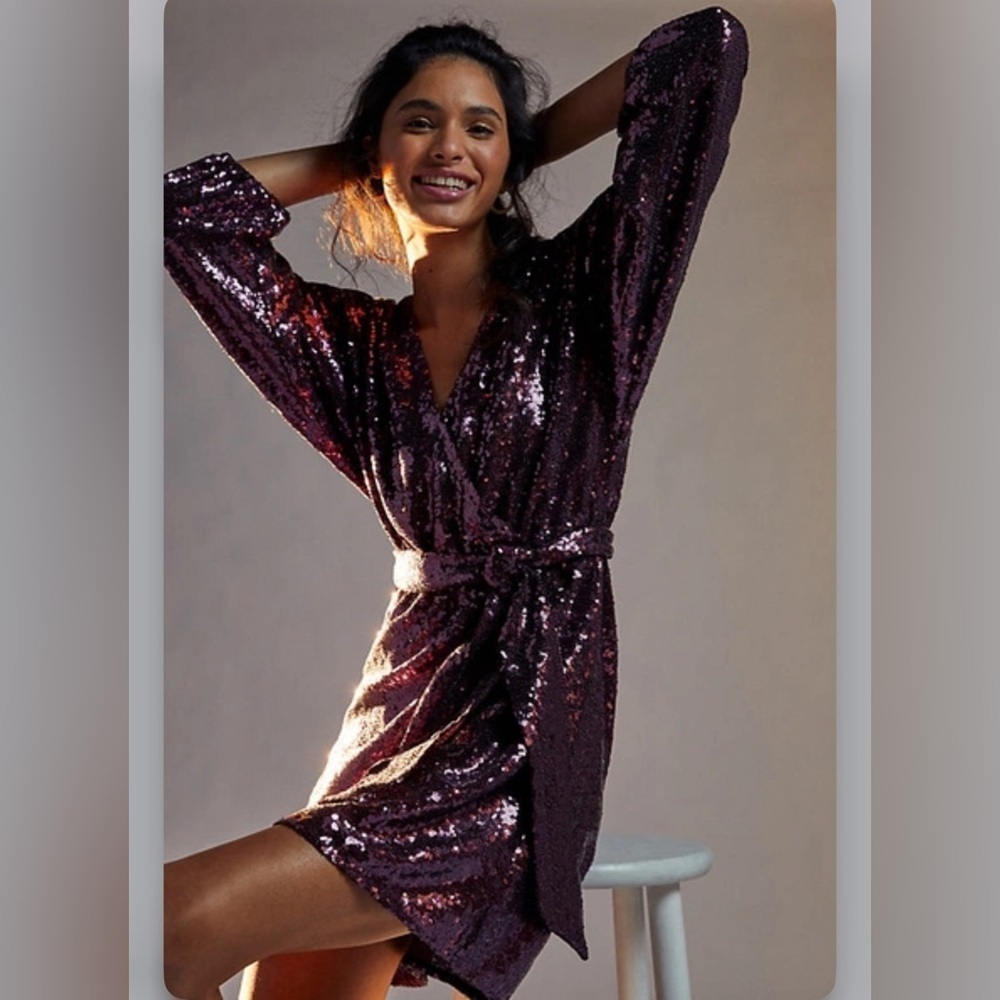 Anthropologie Lisabette Sequined Mini Dress Purple L
